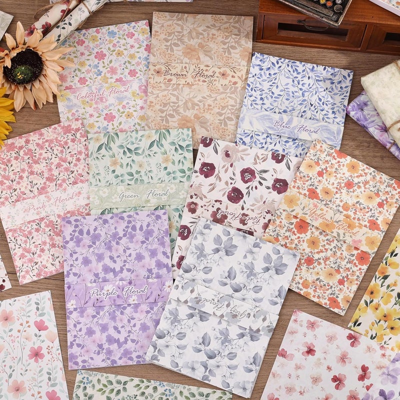 emmoolife 180 Sheets Vintage Floral Scrapbook Paper - 9 Themes Aesthetic Small Flowers Pattern, Decorative Craft DIY Paper Kit for Bullet Journal, Junk Journal Supplies, Collage, Cardmaking 5.5x8 Inch - Image 5